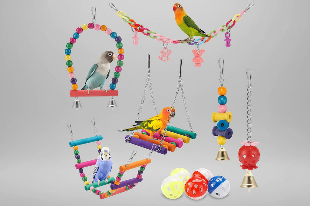 Swing Hanging Standing Chewing Toy Hammock Climbing Ladder, Cage Colorful Toys Suitable for Budgerigar, Parakeet, Conure, Cockatiel, Mynah, Love Birds, Finches