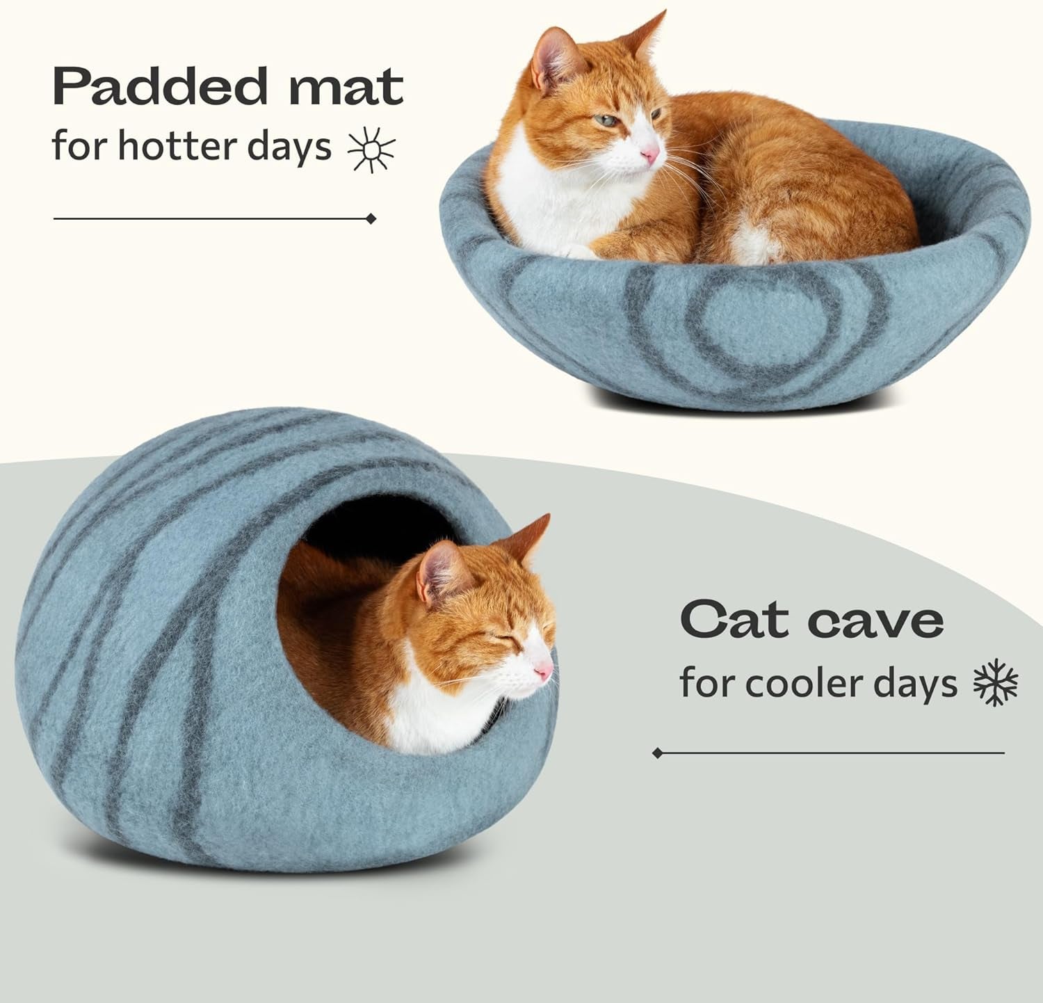 Luxurious Aquamarine Cat Cave – Handcrafted Merino Wool Bed for Cozy Indoor Retreats