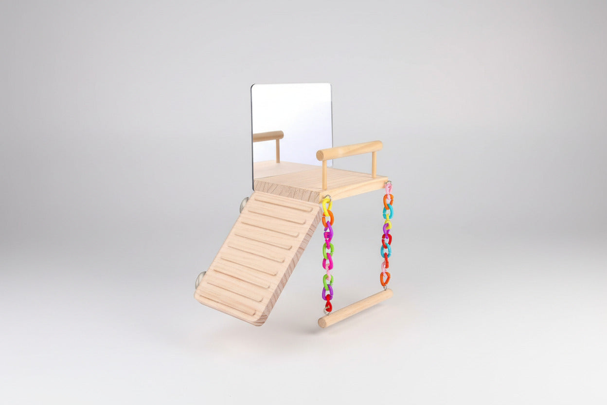 bird Perch Platform Bird Toys with Bird Mirror Climbing Ladder Swing, Parakeet Cage Accessories - for Cockatiels, Lovebirds, Budgies,Pacific Parrotlets,Finch,Canaries - Wooden Play Gym