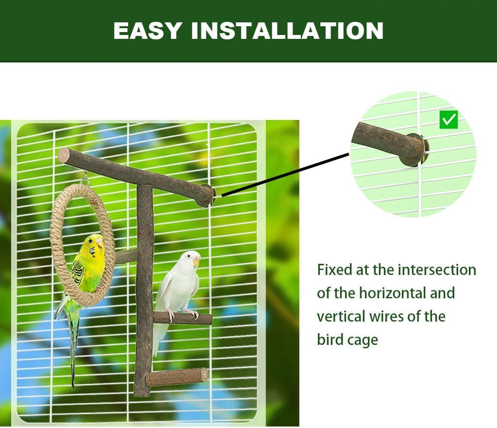 Bird Branch Perch Swing Toys, Natural Wood Parrot Cage Accessories for Parakeets, Cockatiels, Conures, Budgies,Finches, Love Birds, Small & Medium Birds
