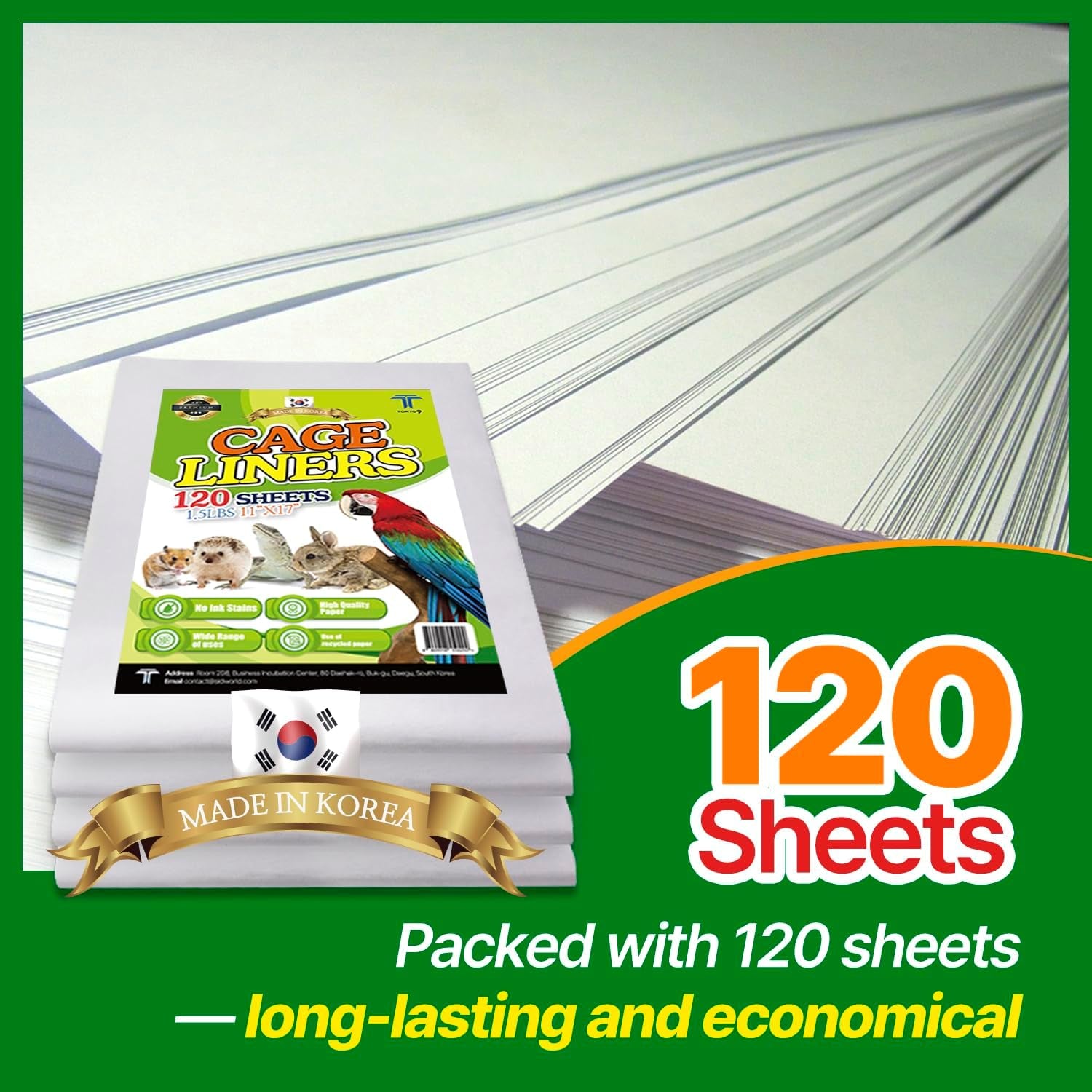 TORTO9 Cage Liner Sheets for Birds – 120 Pack, 11 X 17 In, 1.5 Lb | Acid-Free & Non-Toxic Paper | Safe Pet Bedding, Craft Supply, Packing & Shipping Use