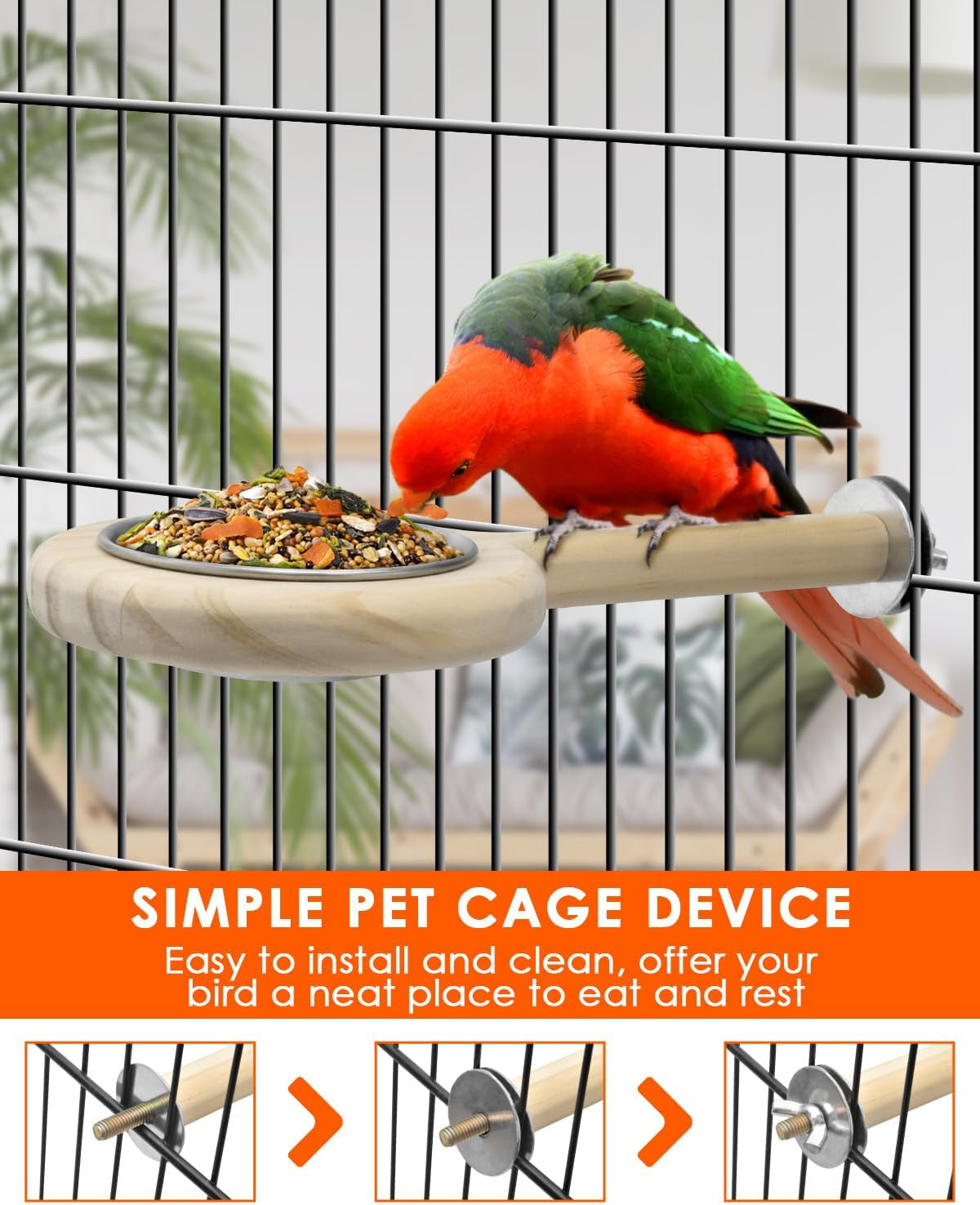 Bird Perch Bird Feeding Cup Parrot Wood Perch Stand Toy Bird Cage Accessory for Parakeet Lovebird Conure Budgie Canary Finch Small Parrots