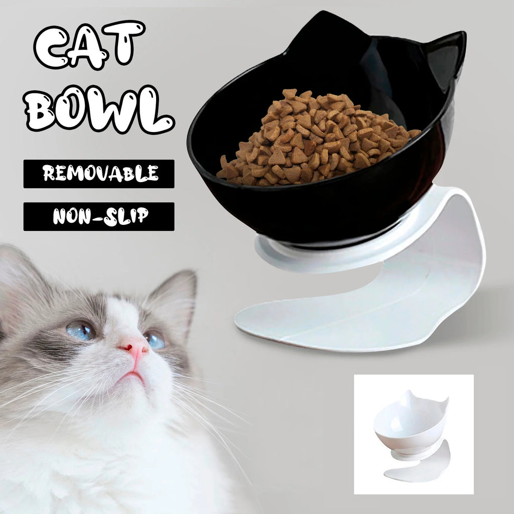 Cat Elevated Bowl with 15° Tilted Raised Stand Reduce Stress Joints Stomach Spine, Cats Puppys Food Water Feeder Bowl Removable, 15 Degree Tilted Raised Stand Design for Neck Guard Pet Bowls