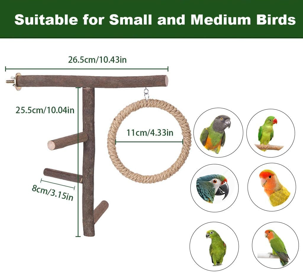 Bird Branch Perch Swing Toys, Natural Wood Parrot Cage Accessories for Parakeets, Cockatiels, Conures, Budgies,Finches, Love Birds, Small & Medium Birds