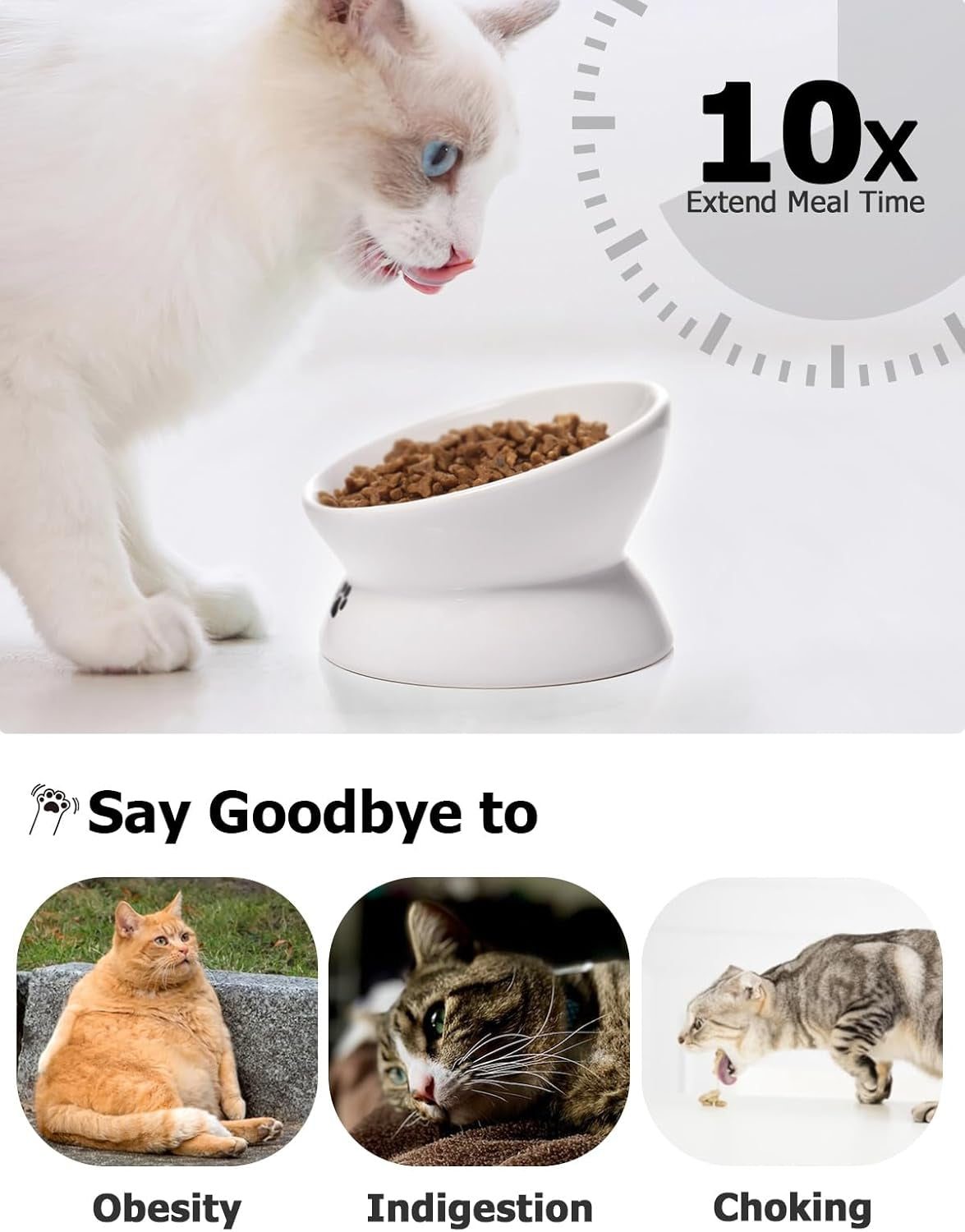 Elevate Your Cat's Dining Experience with Our Anti-Vomiting Ceramic Bowl - Perfect for Flat-Faced Cats and Small Dogs (5 Inches, White)