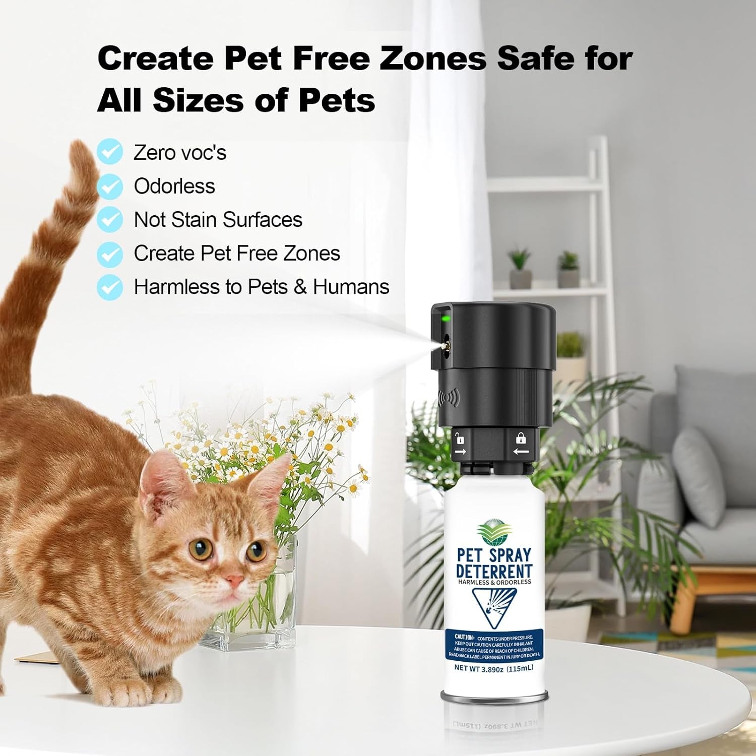Motion Activated Pet Deterrent Spray System for Cats & Dogs Odorless Pet Deterrent, Senses Pets up to 8 Feet Away, Friendly & Safe