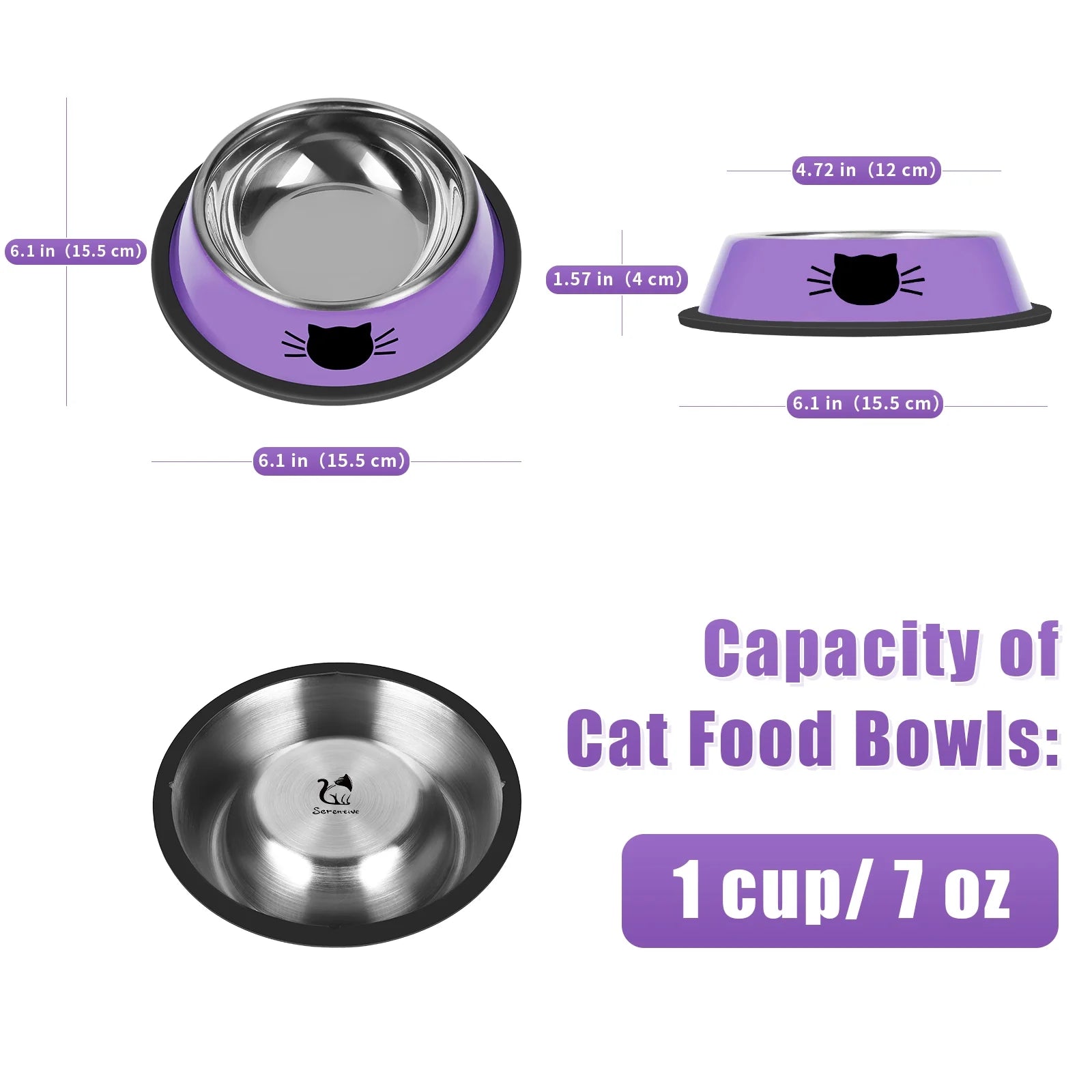 3Pcs Cat Bowls Non-Slip Stainless Steel Small Cat Food Bowls Unbreakable Thicken Cat Feeder 7 Oz Cat Dishes Suitable for Indoor Small Pets Removable Rubber Base Easily Clean Lovely Color