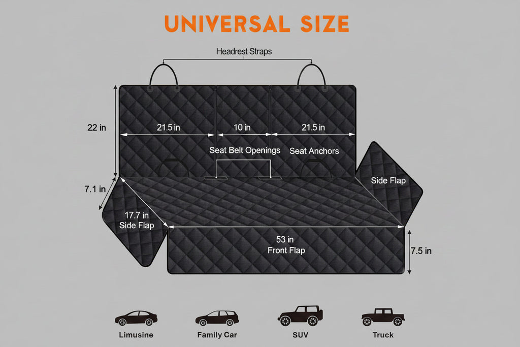 Premium Waterproof Dog Car Seat Cover - Non-Slip Back Seat Protector for Pets, Compatible with Most Cars, Trucks, and SUVs - Black