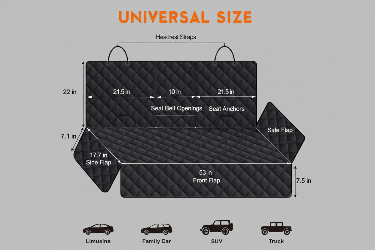 Premium Waterproof Dog Car Seat Cover - Non-Slip Back Seat Protector for Pets, Compatible with Most Cars, Trucks, and SUVs - Black