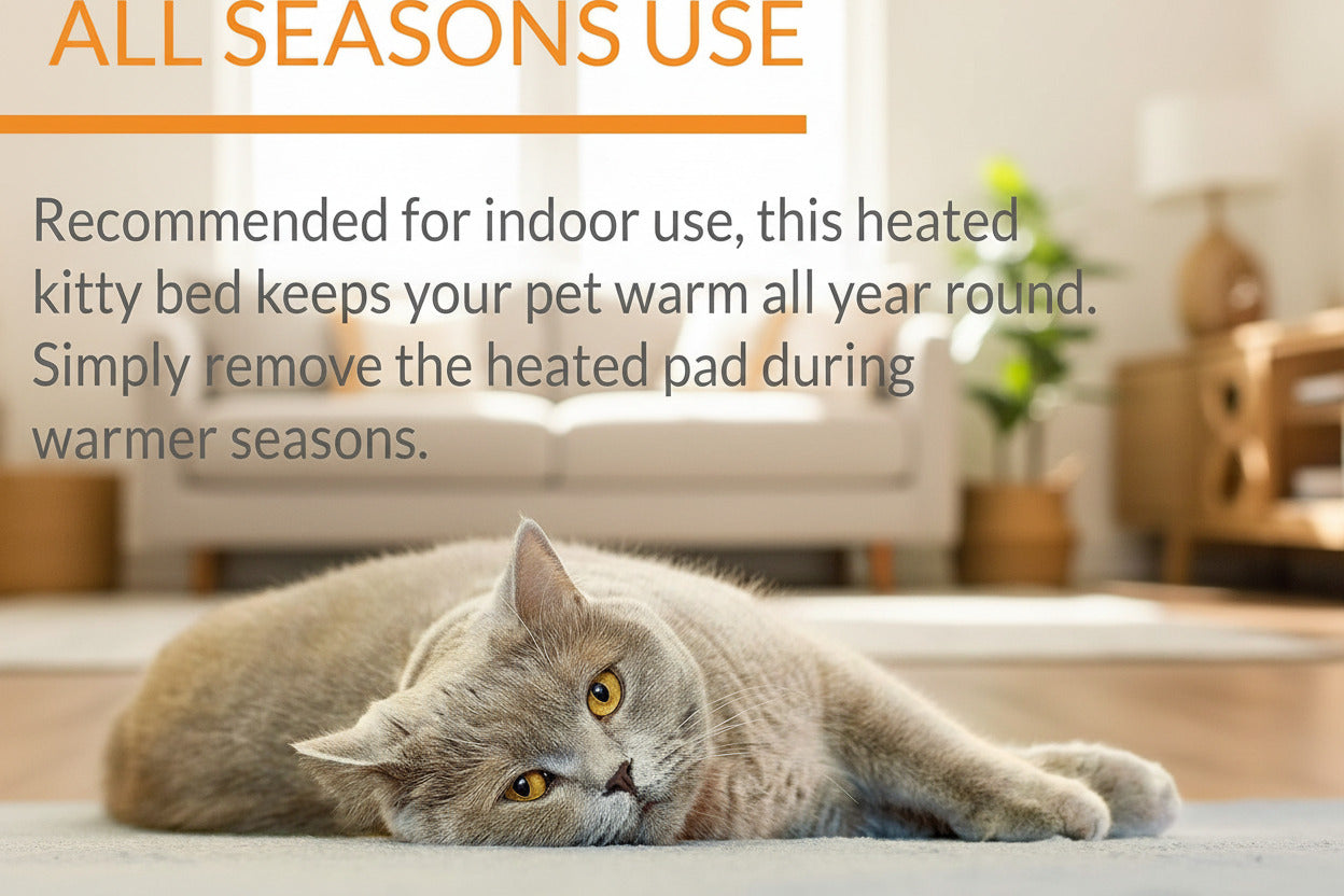 Cozy Heated Cat Bed with Orthopedic Foam - Thermo-Kitty Fashion Splash for Ultimate Comfort and Safety, Small 18" Round in Blue