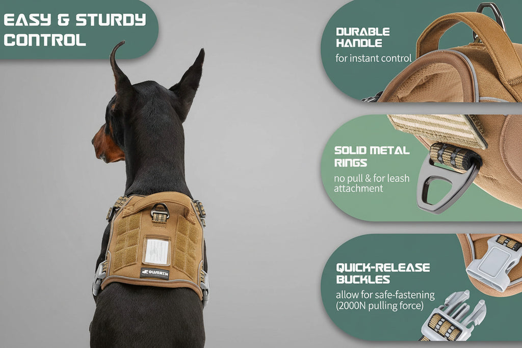 Tactical Dog Harness for Large Dogs No Pull, Famous TIK Tok No Pull, Fit Smart Reflective Pet Walking Harness for Training, Adjustable Dog Vest Harness with Handle Brown L