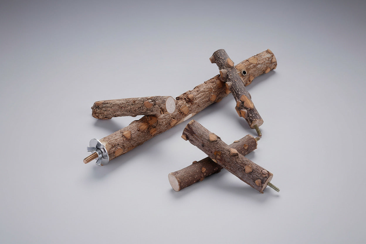 Bird Perch Nature Wood Stand for 3-4Pcs Small Medium Parrots (S)