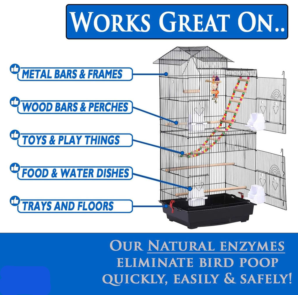 Amazing Bird Cage Cleaner and Deodorizer - Just Spray/Wipe - Safely & Easily Removes Bird Messes Quickly and Easily - USA Made - Fragrance Free (4X Concentrate - 16Oz Makes 64Oz)