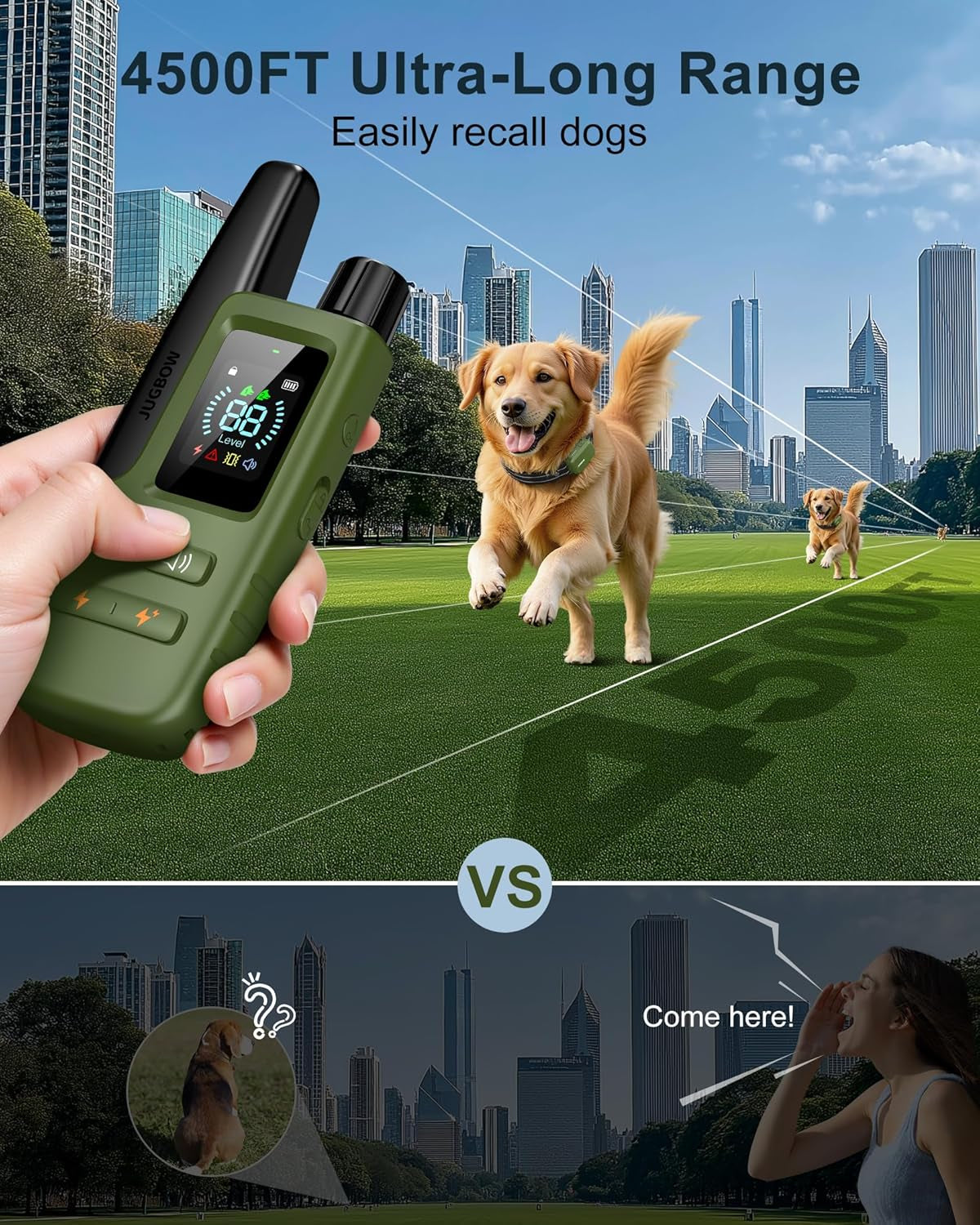 Ultimate Dog Training Shock Collar - 4500FT Remote Control, Waterproof Design & 4 Customizable Training Modes for Dogs 10-120Lbs