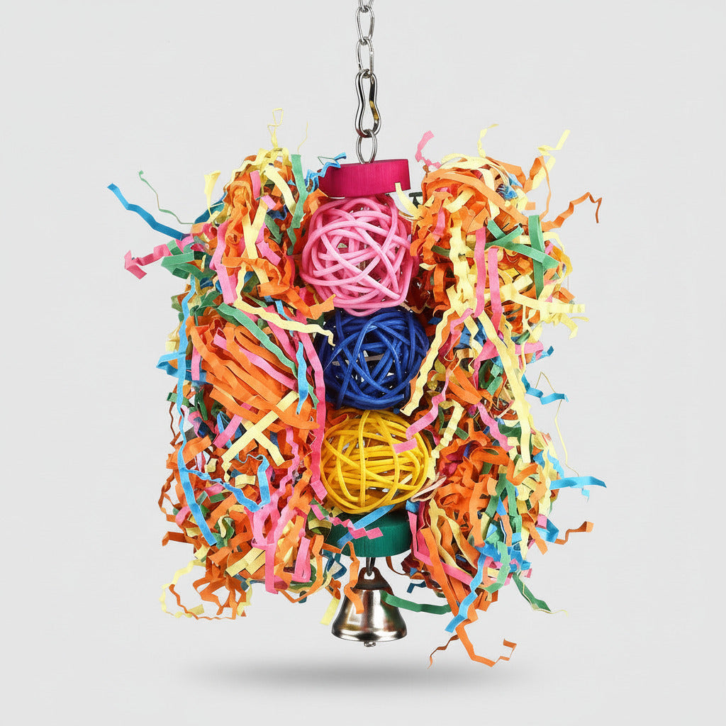 Bird Toys Rope Perch with Bell Colorful Bird Chewing Shredding Foraging Toys Parrot Swing Climbing Standing Hanging Toys Cage Accessories for Conure Cockatiel Budgies Lovebird