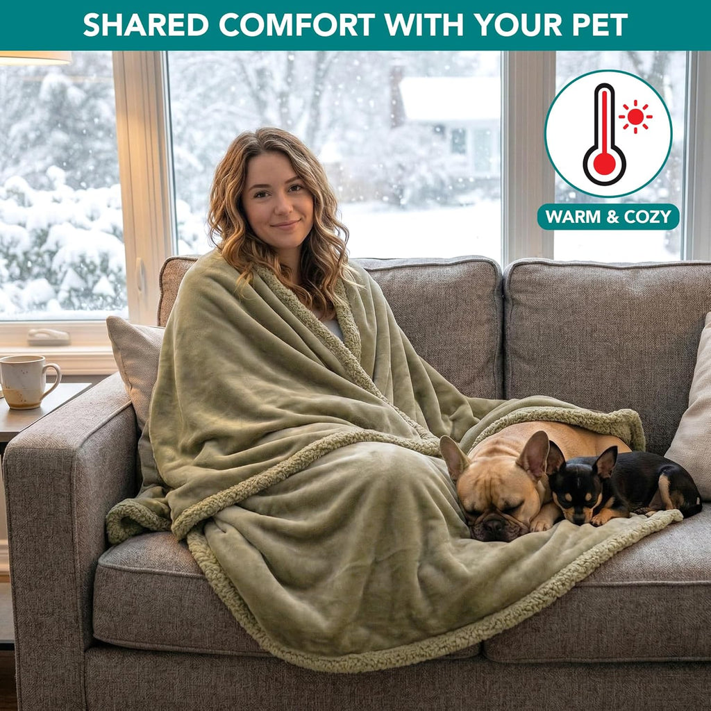 Luxurious Waterproof Dog Blanket - Reversible Sherpa Fleece Throw for Medium to Large Pets - 60x40 Inches in Taupe
