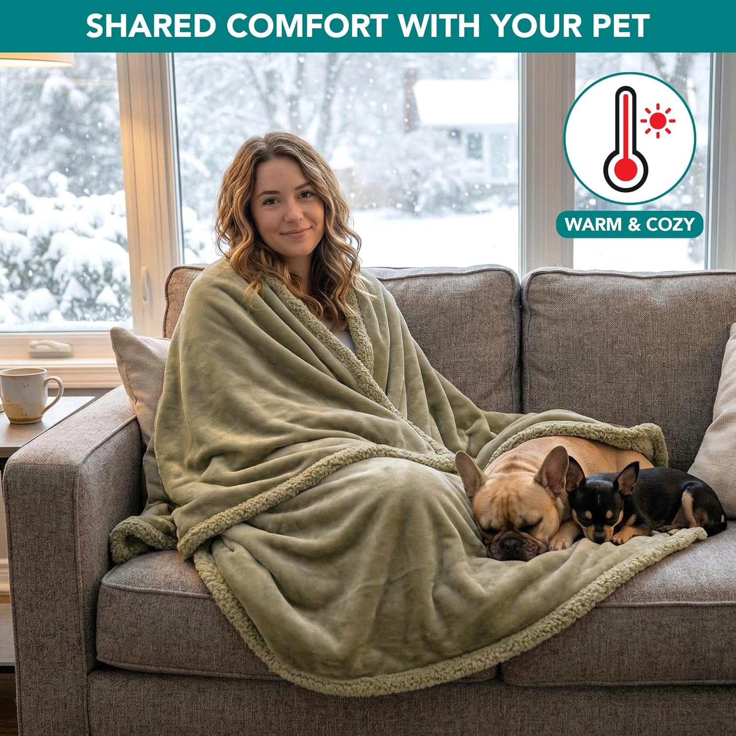 Luxurious Waterproof Dog Blanket - Reversible Sherpa Fleece Throw for Medium to Large Pets - 60x40 Inches in Taupe