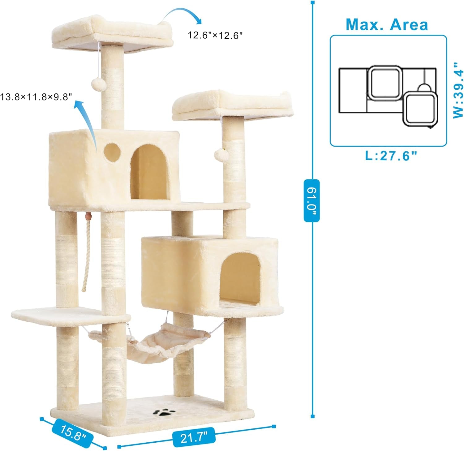 Deluxe Large Multi-Level Cat Tree Condo with Plush Condos and Cozy Hammock - Perfect for Cats and Kittens!