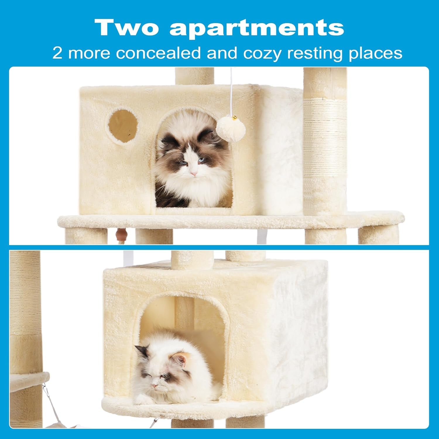 Deluxe Large Multi-Level Cat Tree Condo with Plush Condos and Cozy Hammock - Perfect for Cats and Kittens!