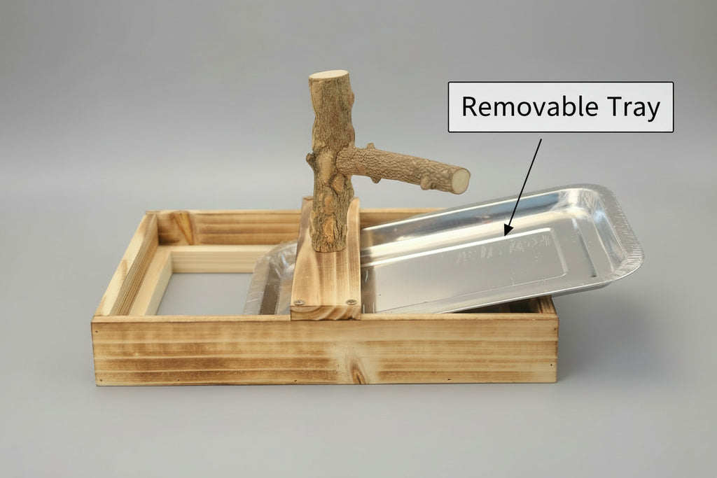 Natural Wood Bird Toys Playground, Bird Cage Accessories, Bird Perches, with Removable Tray and 2 Stainless Steel Cups