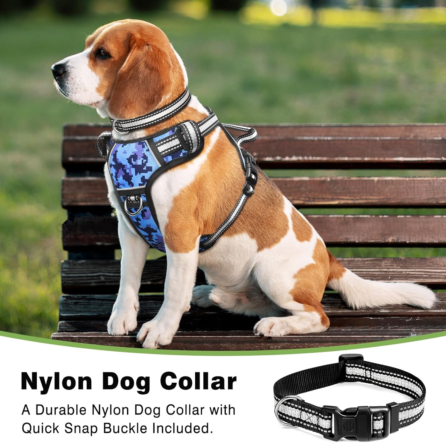 Dog Harness No Pull, Pet Harnesses with Dog Collar, Adjustable Reflective Oxford Outdoor Vest, Front/Back Leash Clips for Small, Medium, Large, Extra Large Dogs, Easy Control Handle for Walking