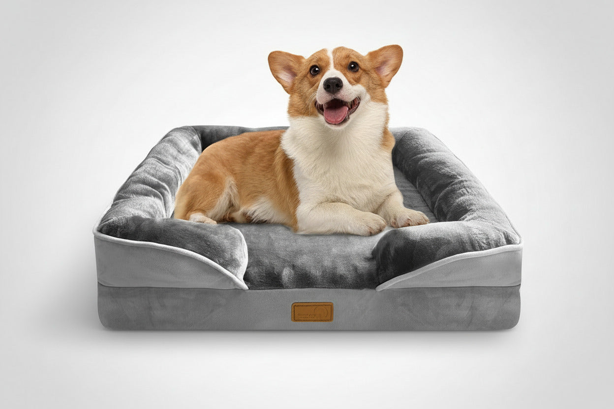 Orthopedic Dog Bed with Sides - Dog Sofa Beds for Medium Dogs, Supportive Foam Pet Couch Bed with Washable Removable Cover, Waterproof Lining and Non-Slip Bottom, Grey - M