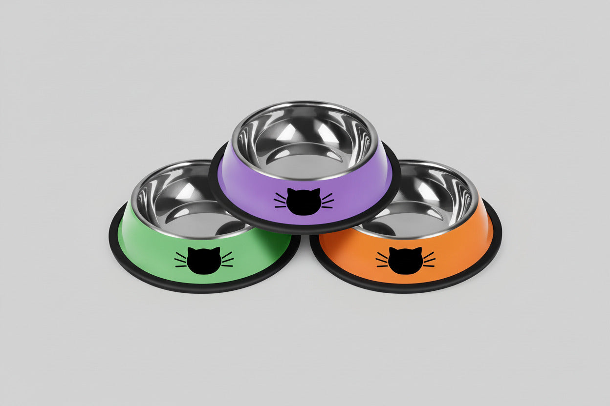 3Pcs Cat Bowls Non-Slip Stainless Steel Small Cat Food Bowls Unbreakable Thicken Cat Feeder 7 Oz Cat Dishes Suitable for Indoor Small Pets Removable Rubber Base Easily Clean Lovely Color