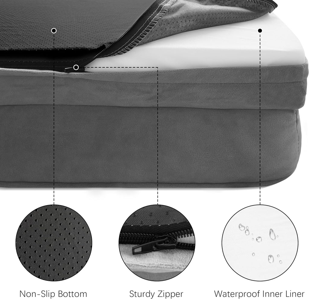 Orthopedic Dog Bed with Sides - Dog Sofa Beds for Medium Dogs, Supportive Foam Pet Couch Bed with Washable Removable Cover, Waterproof Lining and Non-Slip Bottom, Grey - M