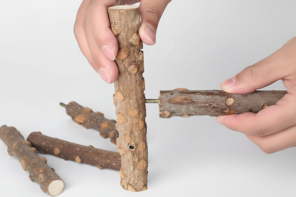 Bird Perch Nature Wood Stand for 3-4Pcs Small Medium Parrots (S)