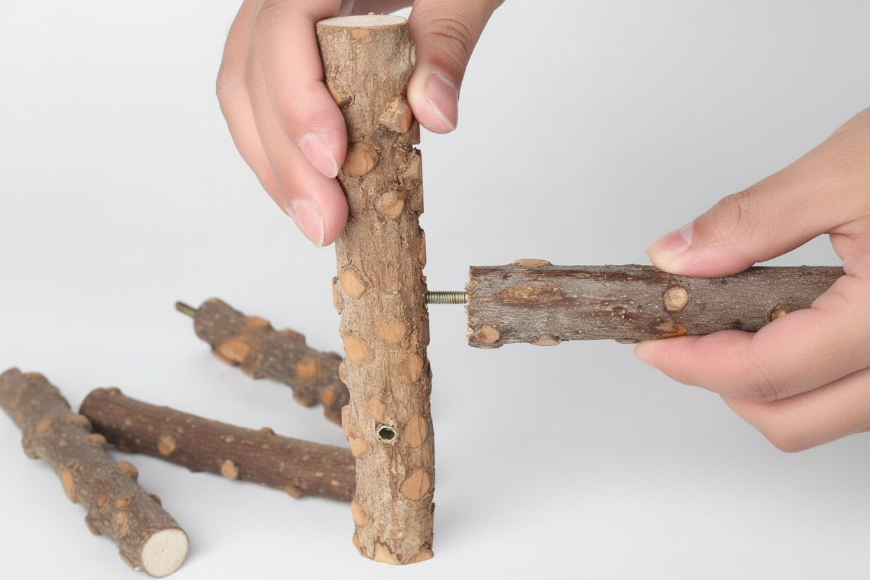 Bird Perch Nature Wood Stand for 3-4Pcs Small Medium Parrots (S)