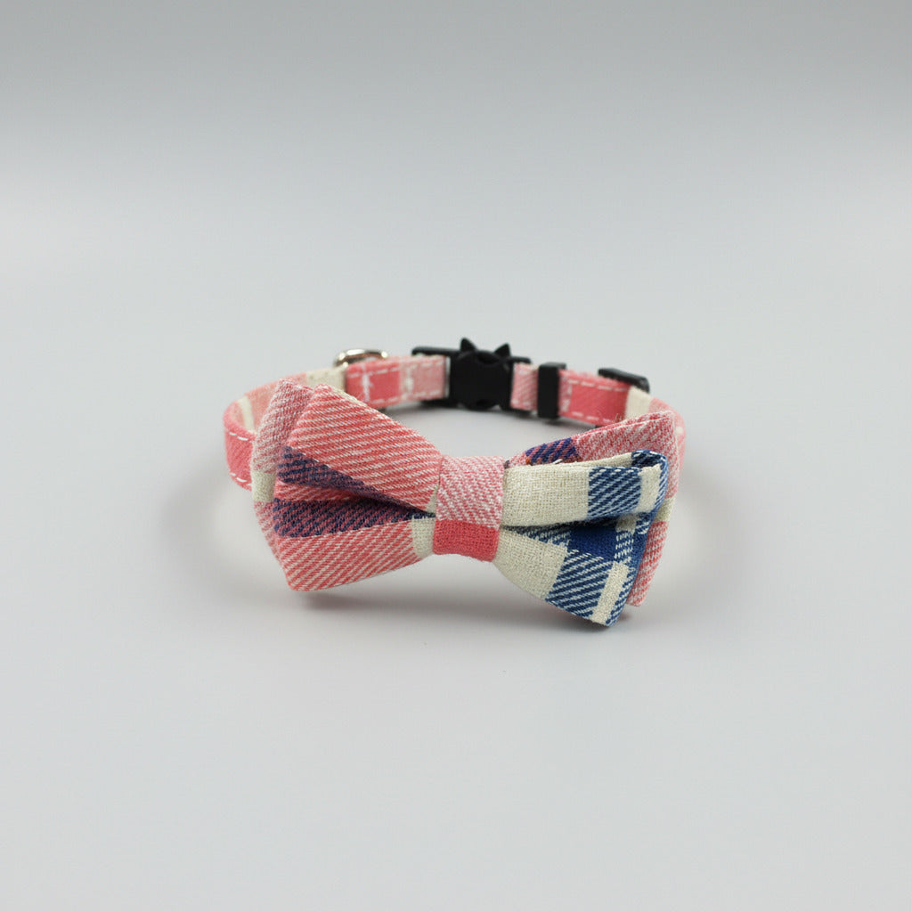 Charming Pink Plaid Breakaway Cat Collar with Bow Tie and Bell - Adjustable Safety Collar for Kittens and Cats (6.8-10.8 in)