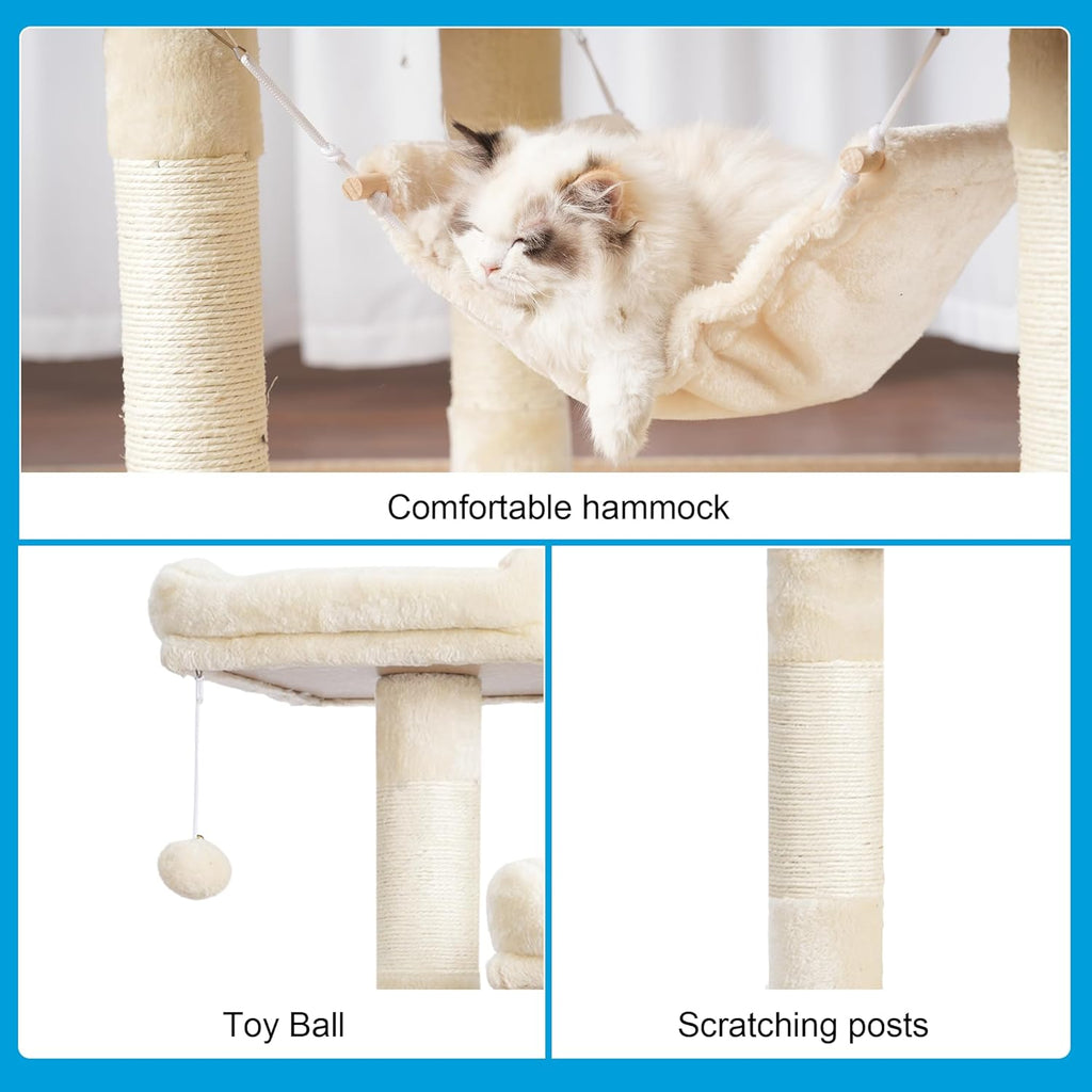 Deluxe Large Multi-Level Cat Tree Condo with Plush Condos and Cozy Hammock - Perfect for Cats and Kittens!