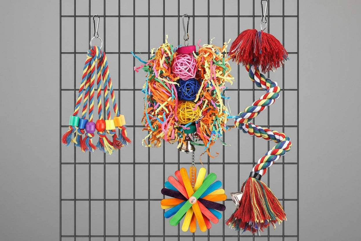 Bird Toys Rope Perch with Bell Colorful Bird Chewing Shredding Foraging Toys Parrot Swing Climbing Standing Hanging Toys Cage Accessories for Conure Cockatiel Budgies Lovebird