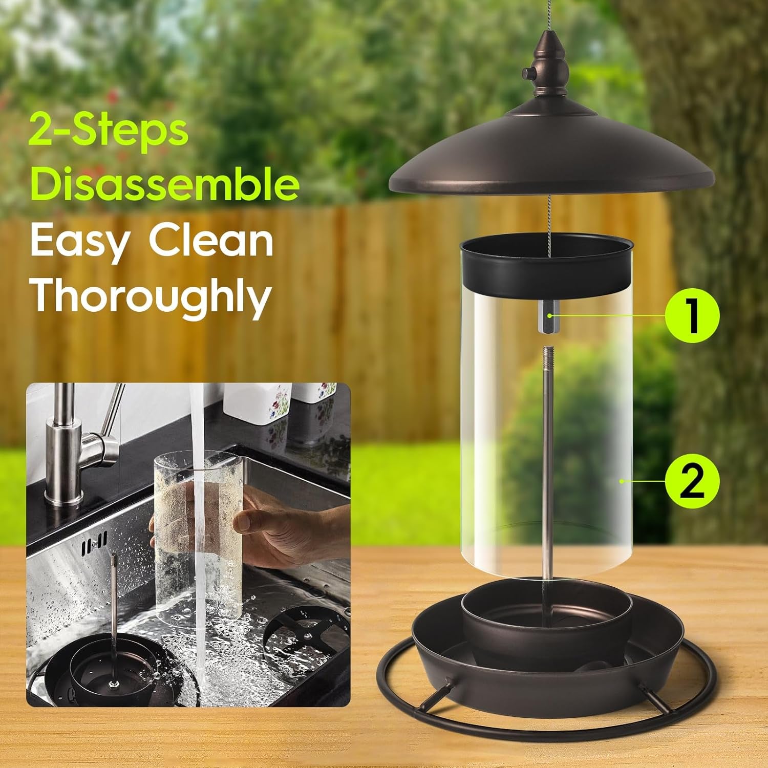 Metal Roof Bird Feeder - Chew Proof for Outdoor Hanging Wild Bird Seeds. Bronze