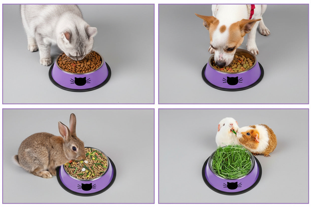 3Pcs Cat Bowls Non-Slip Stainless Steel Small Cat Food Bowls Unbreakable Thicken Cat Feeder 7 Oz Cat Dishes Suitable for Indoor Small Pets Removable Rubber Base Easily Clean Lovely Color