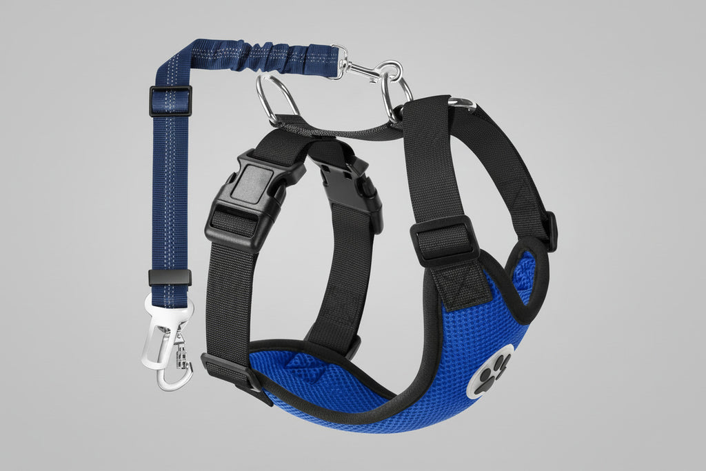 Dog Seat Belt for Car, Adjustable Dog Car Harness for Large Medium Small Dogs, Soft Padded & Breathable Mesh Dog Seatbelt with Car Strap and Carabiner (Blue,M)