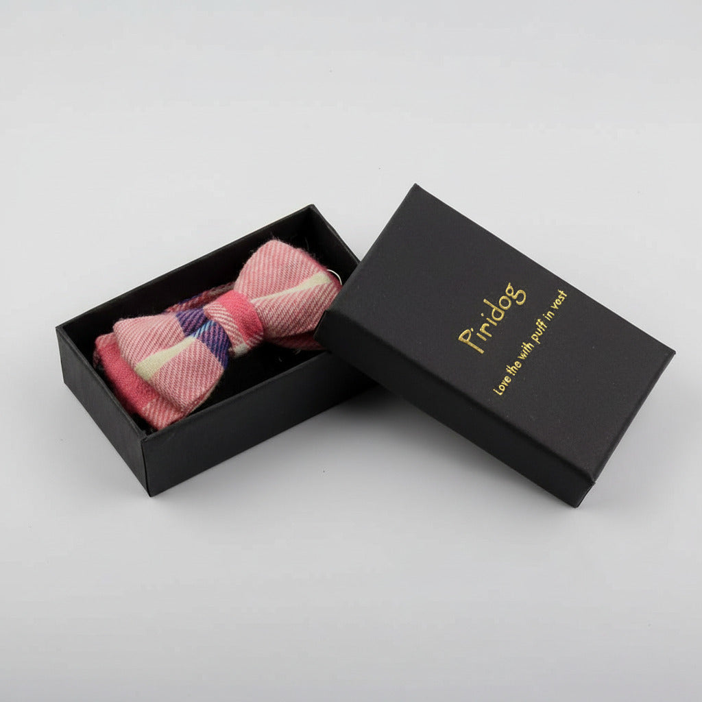 Charming Pink Plaid Breakaway Cat Collar with Bow Tie and Bell - Adjustable Safety Collar for Kittens and Cats (6.8-10.8 in)