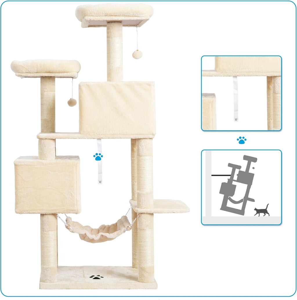 Deluxe Large Multi-Level Cat Tree Condo with Plush Condos and Cozy Hammock - Perfect for Cats and Kittens!