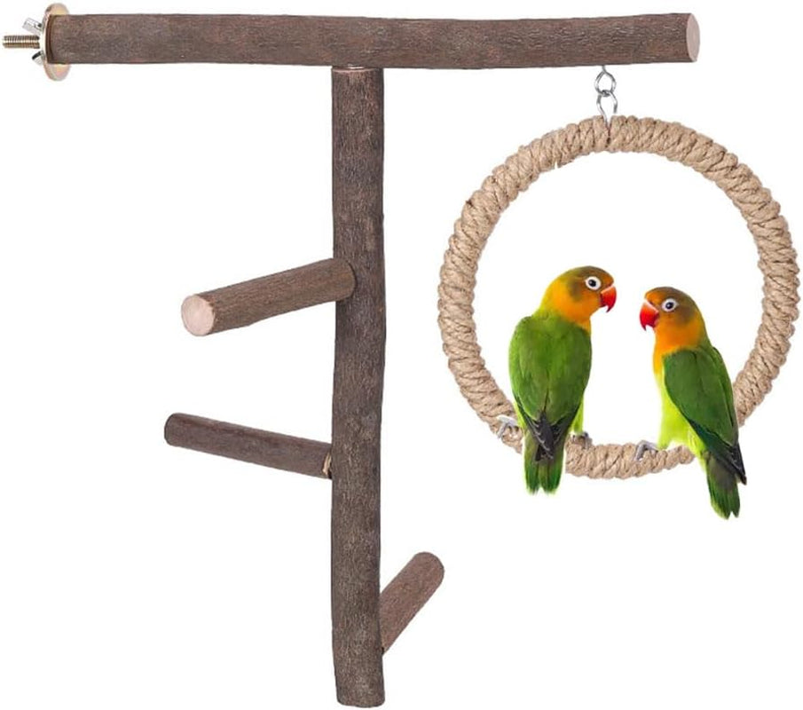 Bird Branch Perch Swing Toys, Natural Wood Parrot Cage Accessories for Parakeets, Cockatiels, Conures, Budgies,Finches, Love Birds, Small & Medium Birds