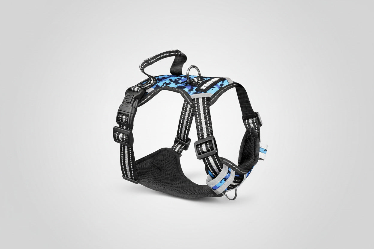 Dog Harness No Pull, Pet Harnesses with Dog Collar, Adjustable Reflective Oxford Outdoor Vest, Front/Back Leash Clips for Small, Medium, Large, Extra Large Dogs, Easy Control Handle for Walking