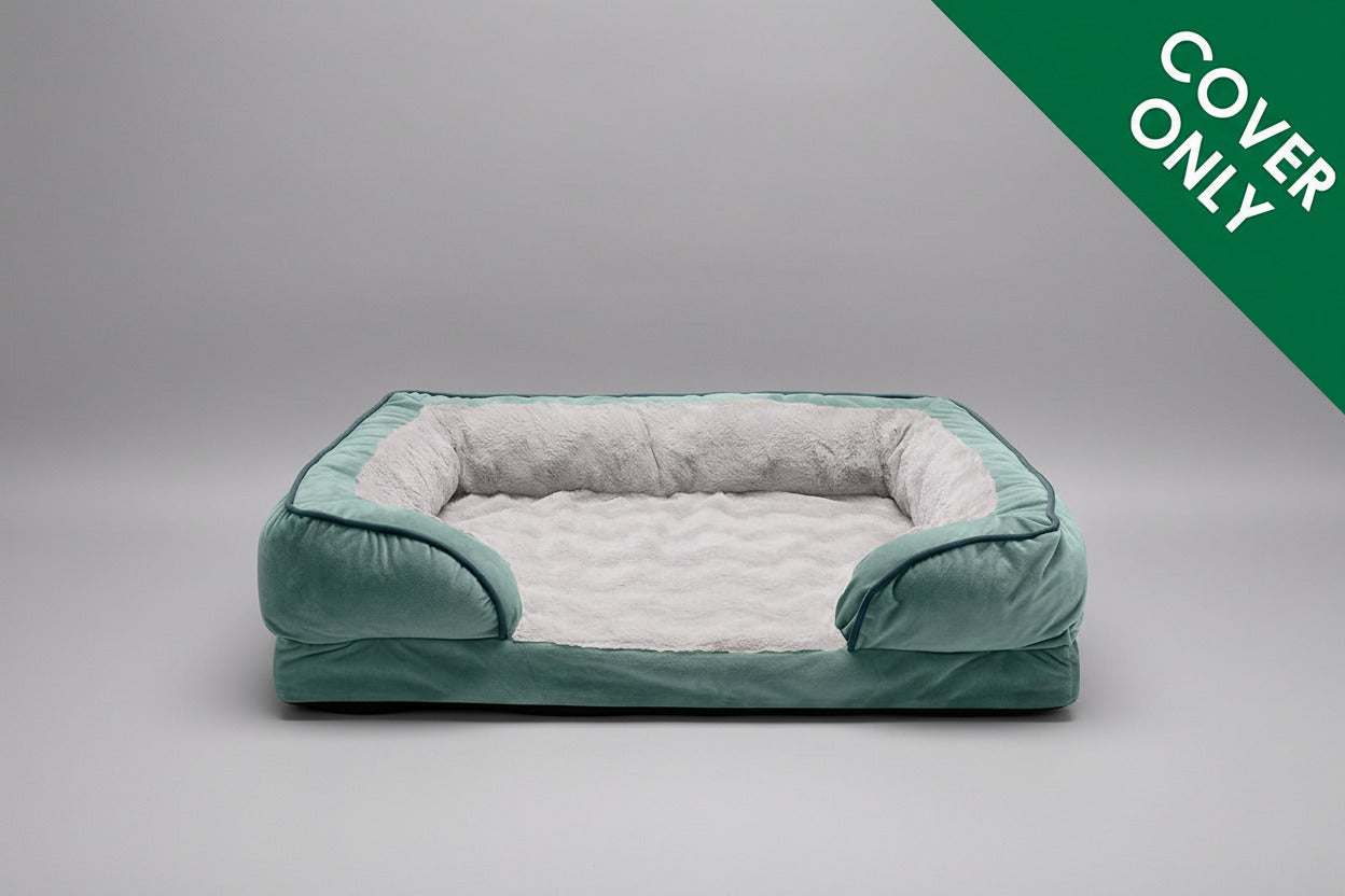 Replacement Dog Bed Cover Perfect Comfort Plush & Velvet Waves Sofa-Style, Machine Washable - Celadon Green, Jumbo plus (Xx-Large)