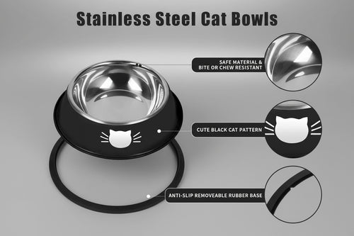 2Pcs Cat Bowls Non-Slip Stainless Steel Small Cat Food Bowls Unbreakable Thicken Cat Feeder 7 Oz Cat Dishes Suitable for Indoor Small Pets Removable Rubber Base Easily Clean Lovely Color