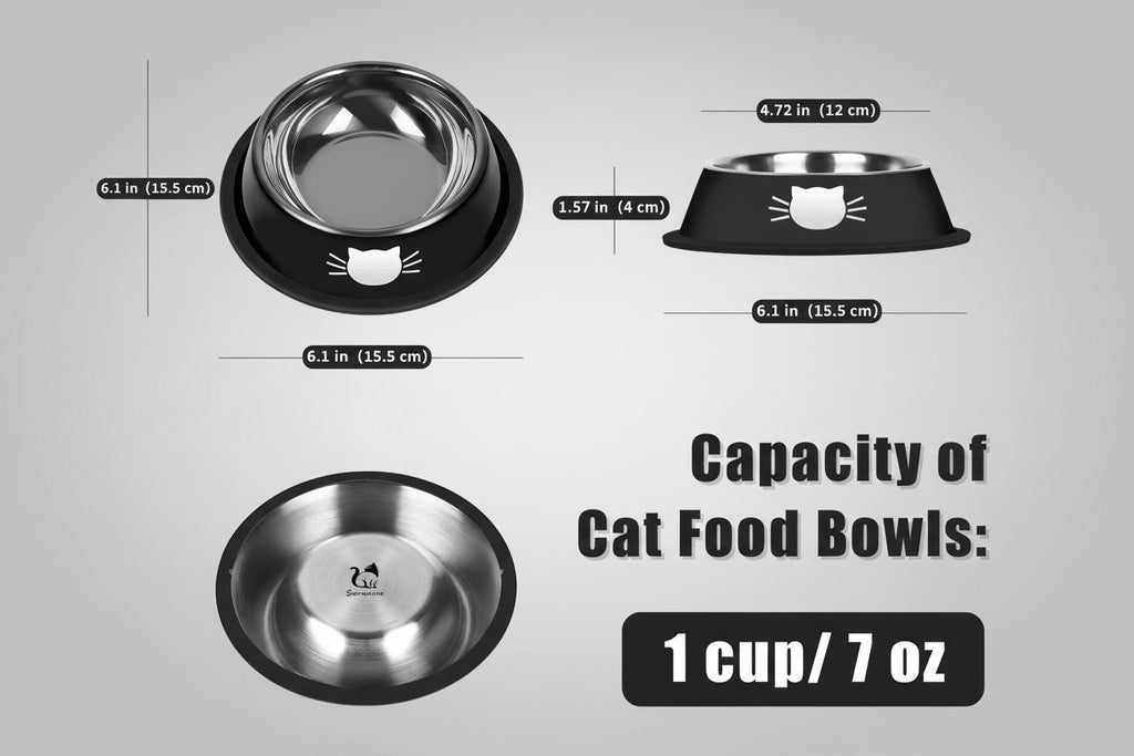 2Pcs Cat Bowls Non-Slip Stainless Steel Small Cat Food Bowls Unbreakable Thicken Cat Feeder 7 Oz Cat Dishes Suitable for Indoor Small Pets Removable Rubber Base Easily Clean Lovely Color