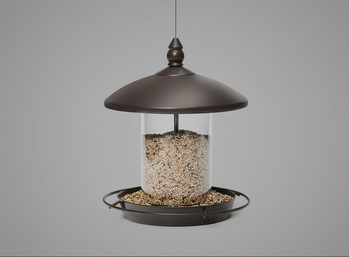 Metal Roof Bird Feeder - Chew Proof for Outdoor Hanging Wild Bird Seeds. Bronze