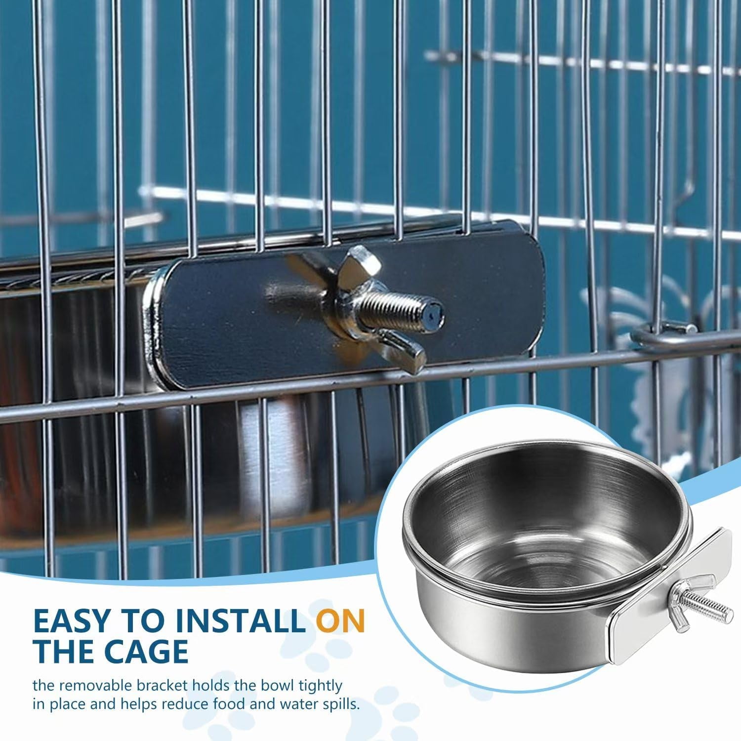 2Pcs Stainless Steel Bird Feeding Bowls, Small Bird Feeding Cup, Stainless Steel Parrot Food Bowl Cage with Holder, Parrot Cage Water Feeder, Pet Cage Cup Holder (Dia 3.93", 4.72",)