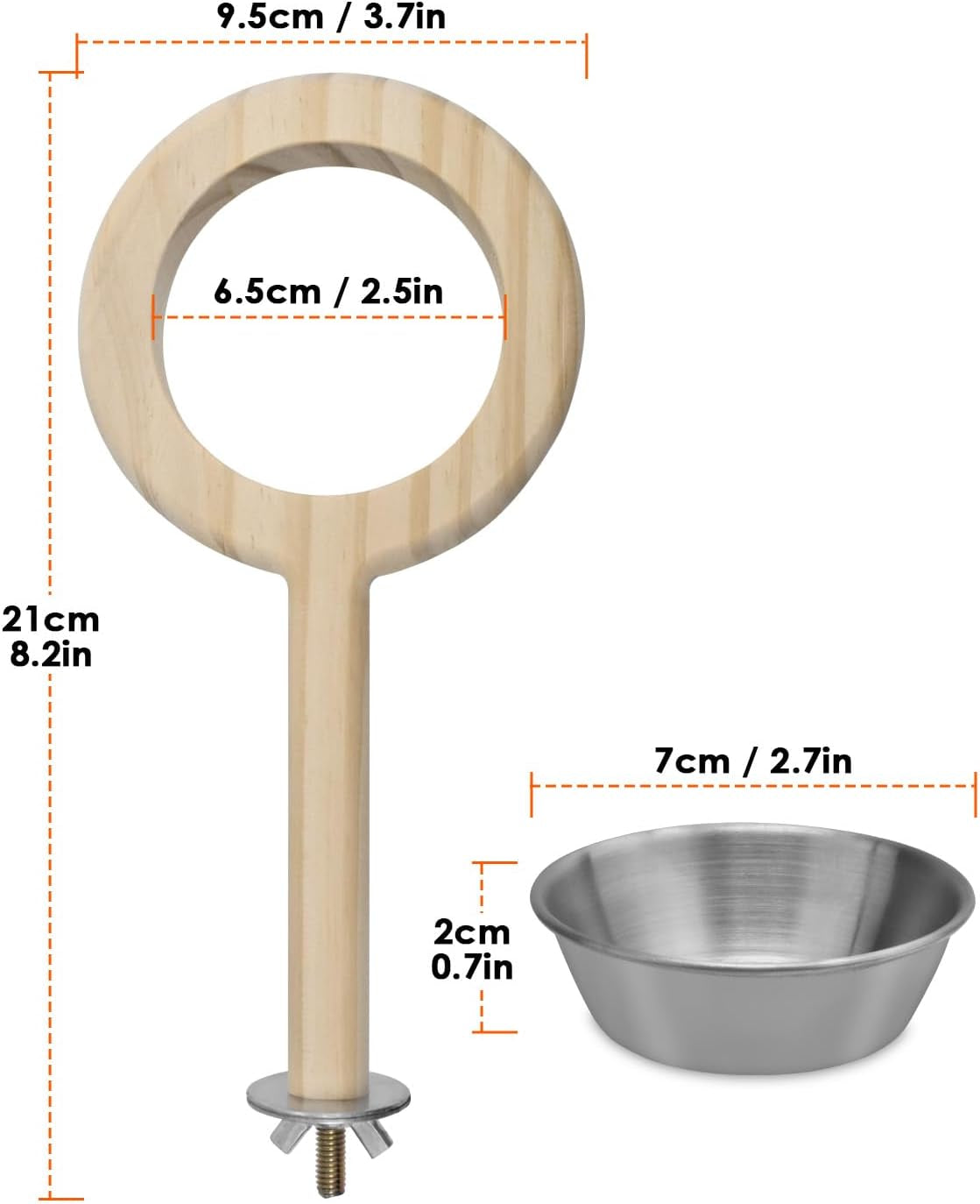 Bird Perch Bird Feeding Cup Parrot Wood Perch Stand Toy Bird Cage Accessory for Parakeet Lovebird Conure Budgie Canary Finch Small Parrots