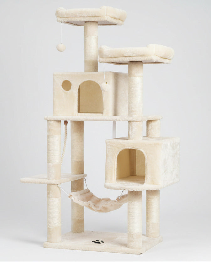 Deluxe Large Multi-Level Cat Tree Condo with Plush Condos and Cozy Hammock - Perfect for Cats and Kittens!