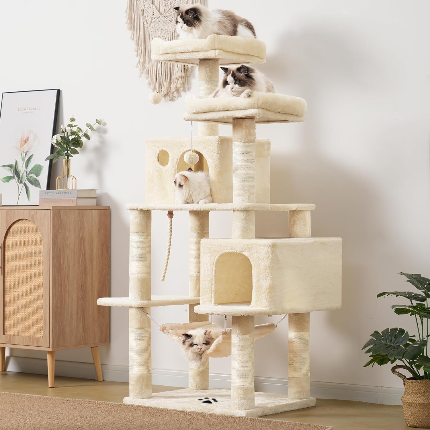 Deluxe Large Multi-Level Cat Tree Condo with Plush Condos and Cozy Hammock - Perfect for Cats and Kittens!