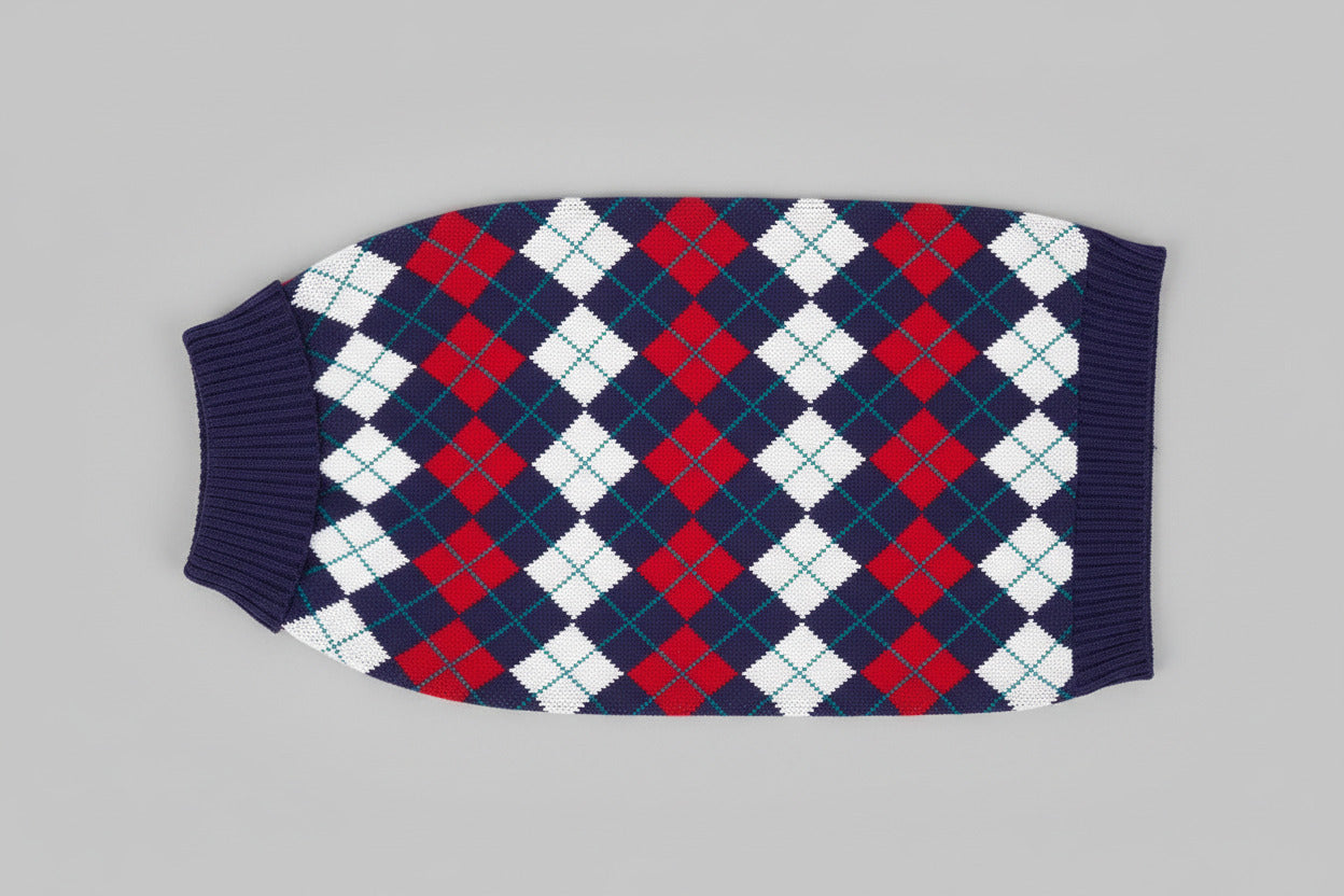 Chic Argyle All over Dog Sweater in Navy Blue, Back Length 10", Pack of 1 Clothes for Dogs