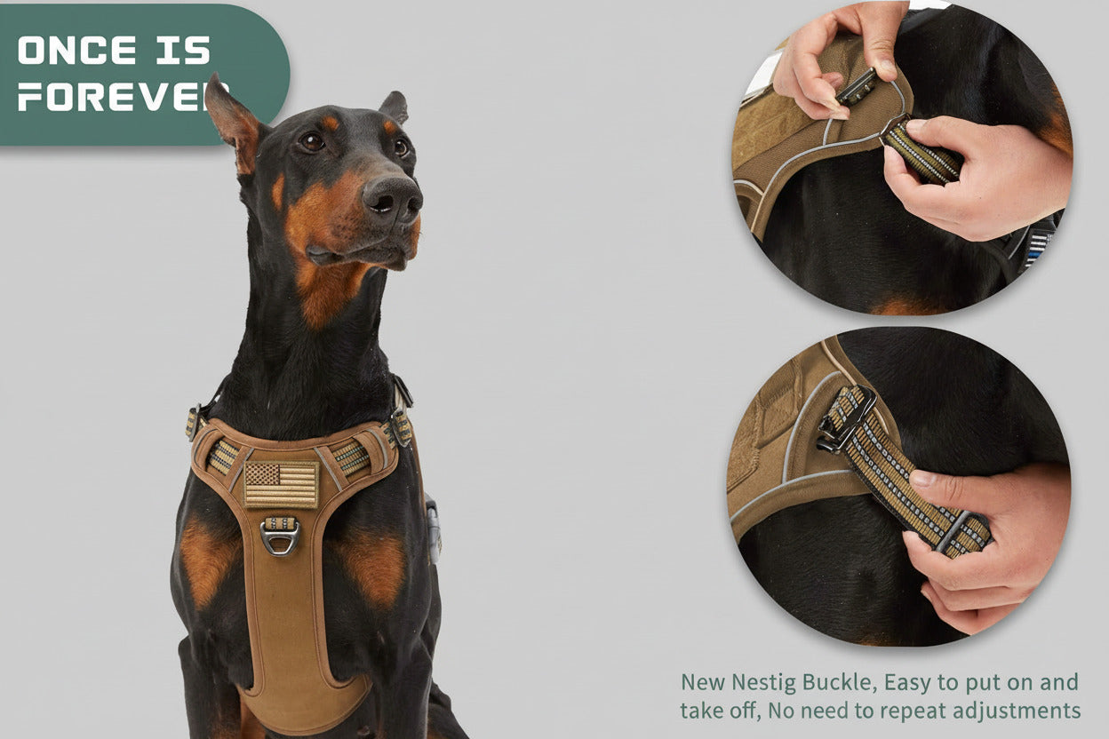 Tactical Dog Harness for Large Dogs No Pull, Famous TIK Tok No Pull, Fit Smart Reflective Pet Walking Harness for Training, Adjustable Dog Vest Harness with Handle Brown L